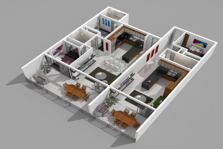 3 BHK 3D Layout